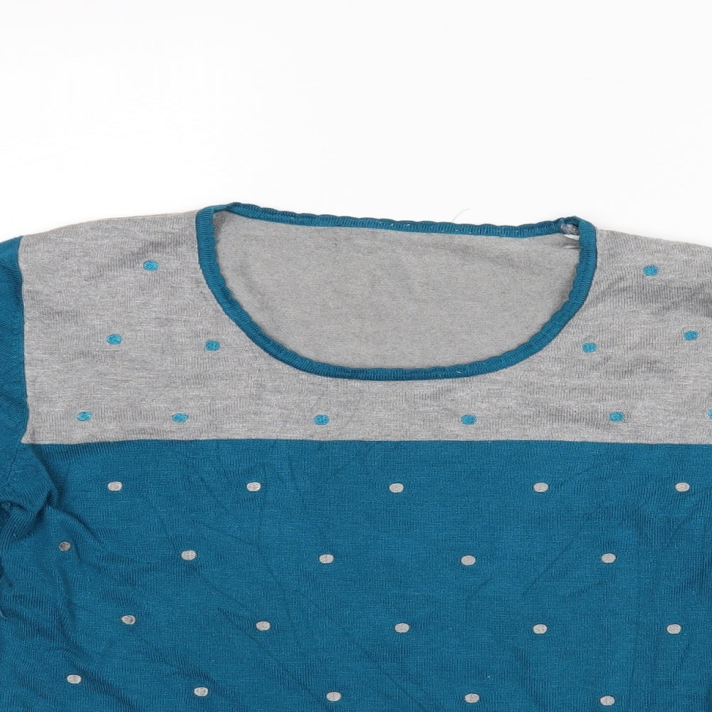 Just Elegance Womens Blue Polka Dot  Basic Blouse