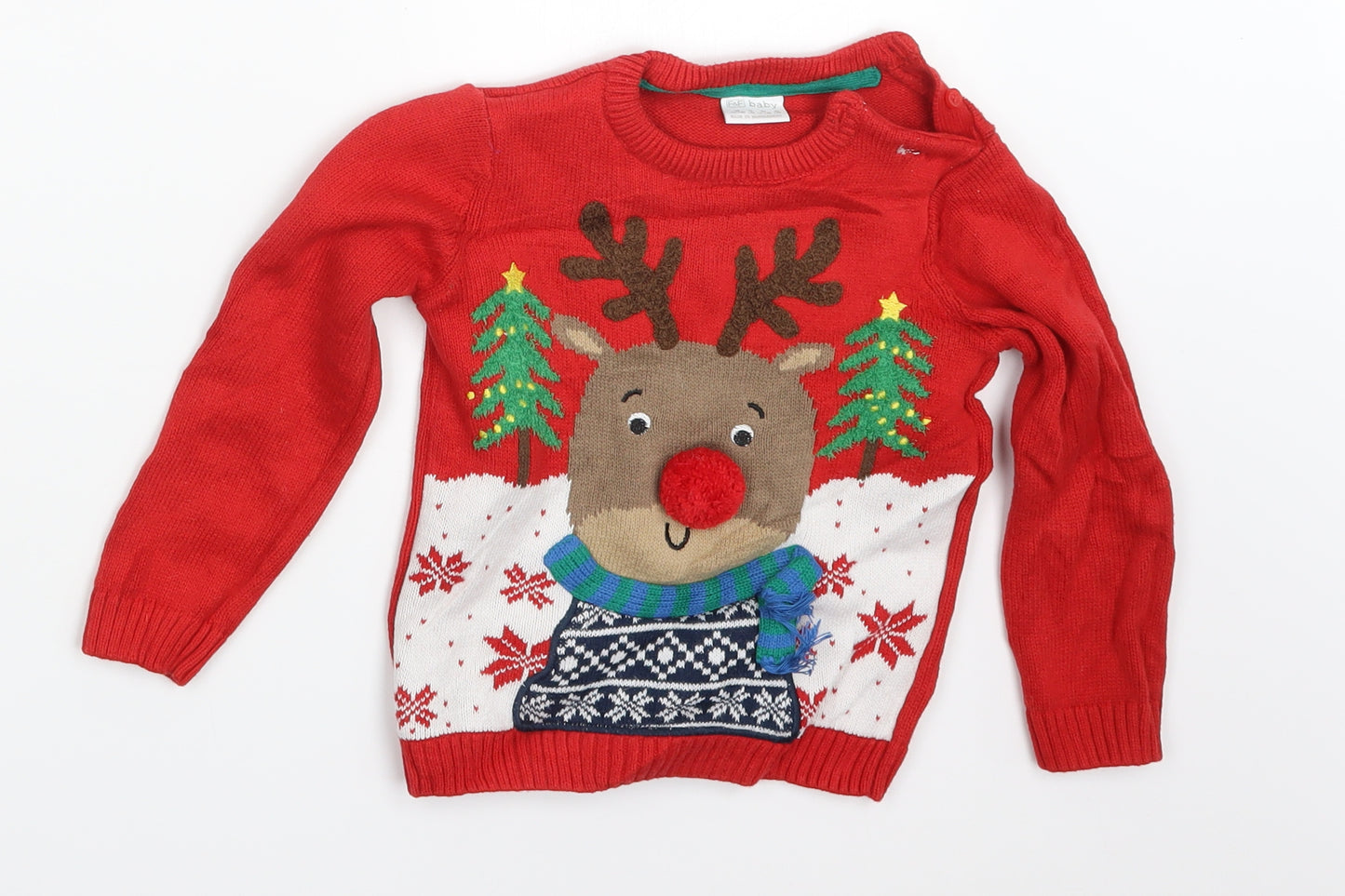 F&F Boys Red  Knit Pullover Jumper Size 12-18 Months  - Christmas