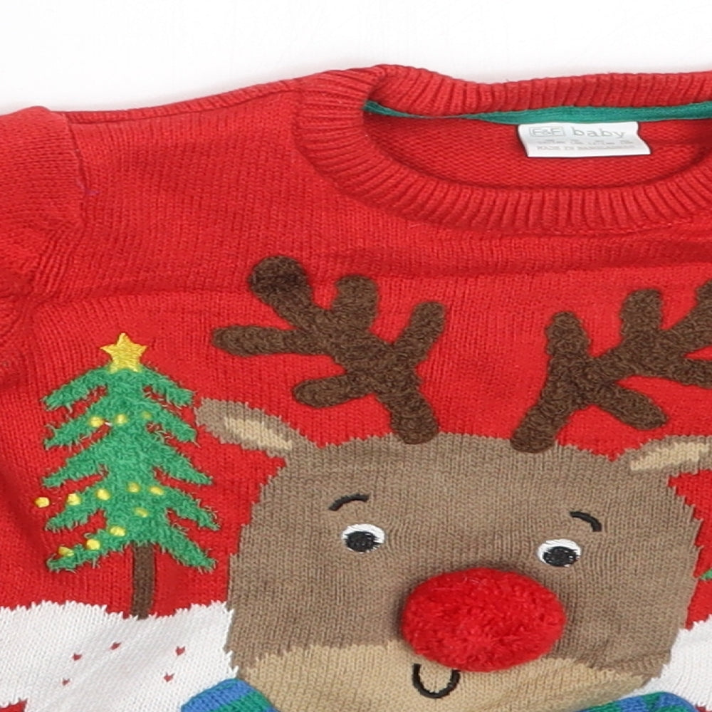 F&F Boys Red  Knit Pullover Jumper Size 12-18 Months  - Christmas