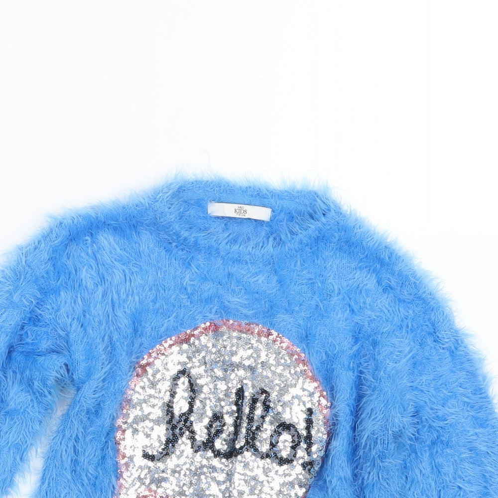 Marks and Spencer Girls Blue  Knit Pullover Jumper Size 7-8 Years