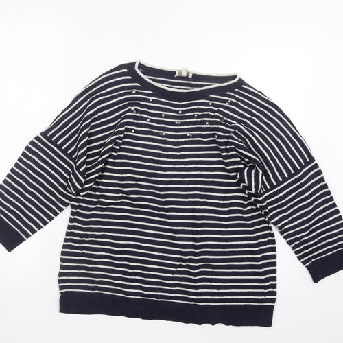 CC Womens Blue Striped Knit Pullover Jumper Size L