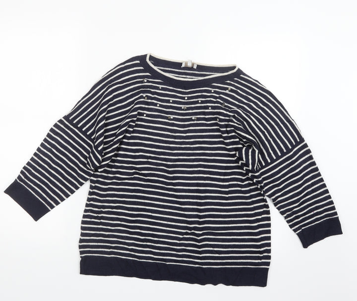 CC Womens Blue Striped Knit Pullover Jumper Size L