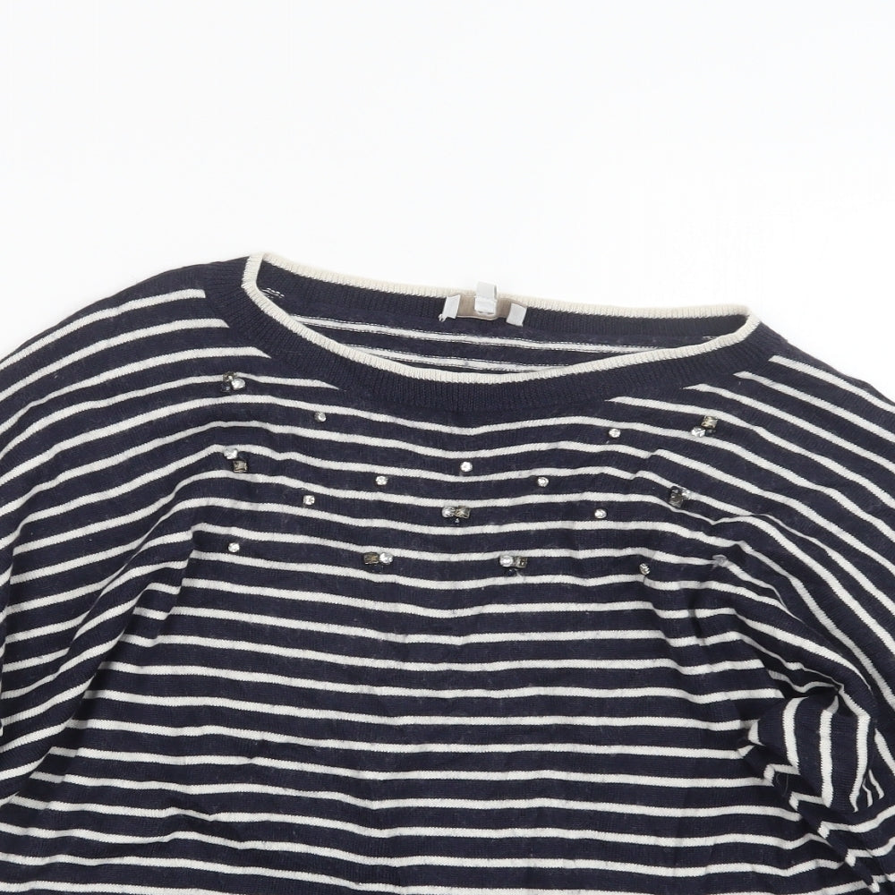 CC Womens Blue Striped Knit Pullover Jumper Size L