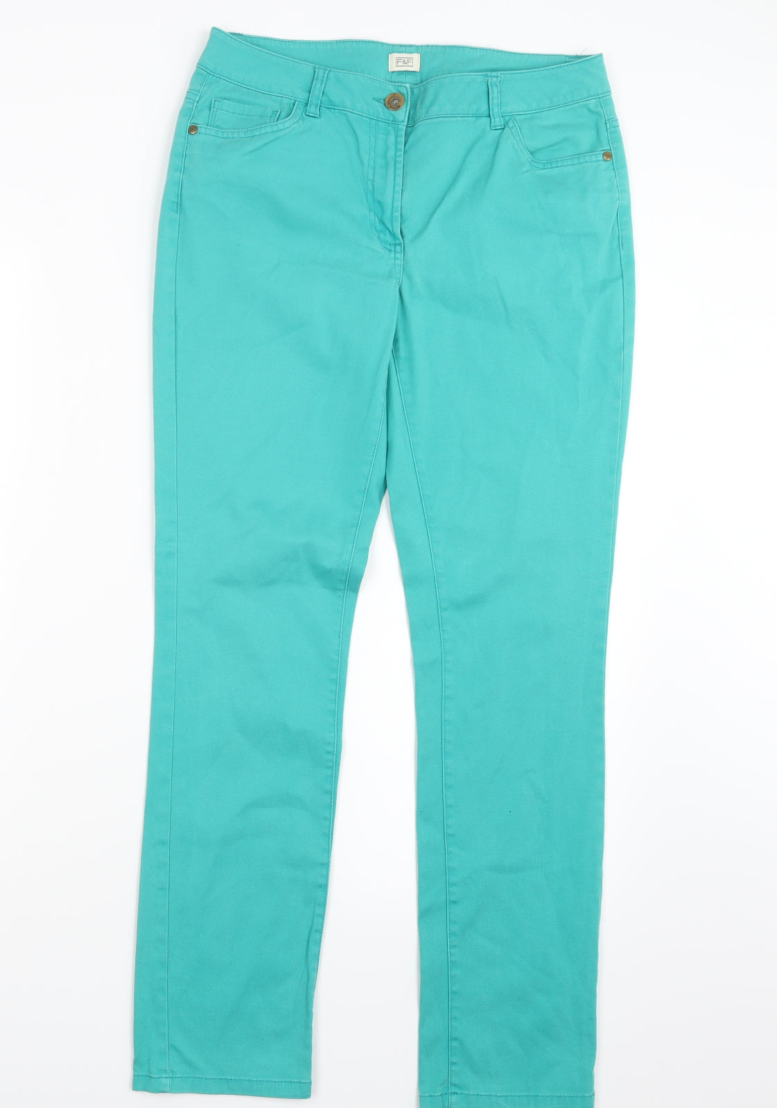 F&F Womens Green  Denim Straight Jeans Size 10 L29 in