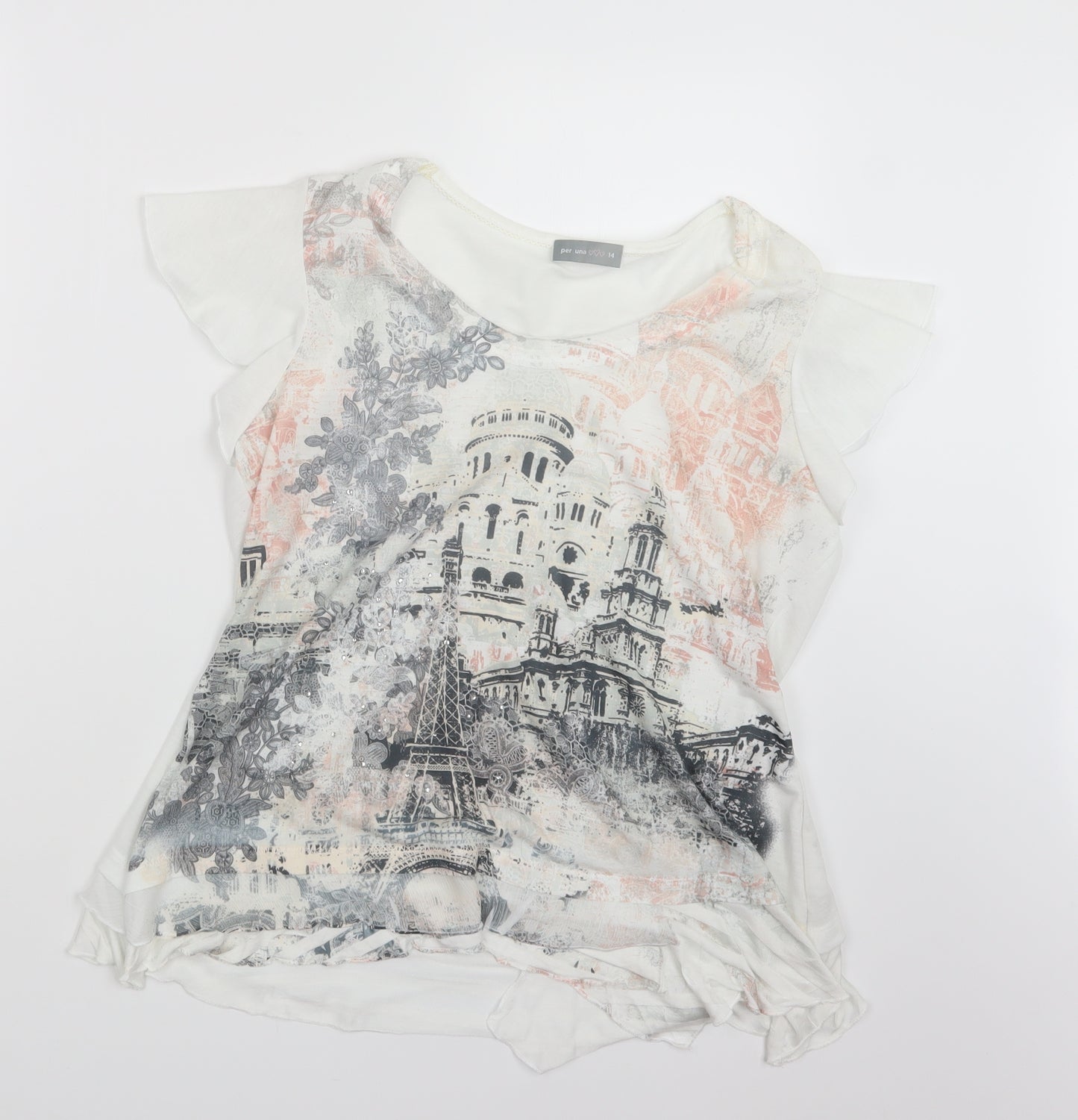 Per Una Womens White Geometric  Basic T-Shirt Size 14