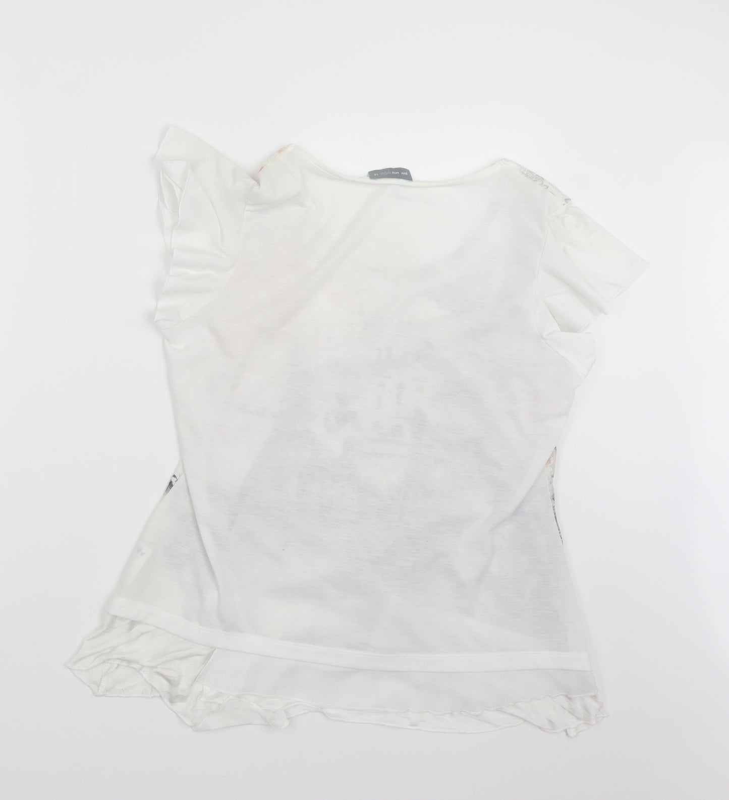 Per Una Womens White Geometric  Basic T-Shirt Size 14