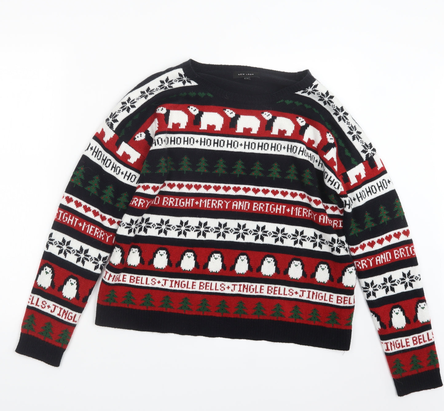 New Look Womens Black Geometric Knit Pullover Jumper Size 12  - Christmas