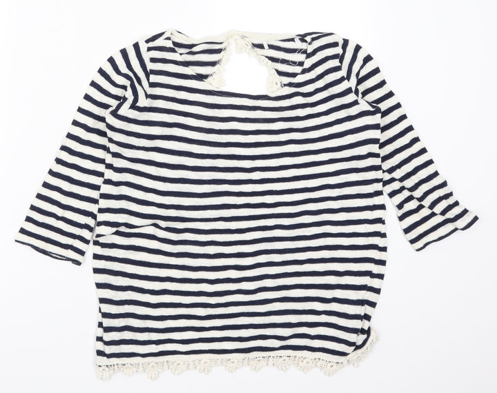 Pull&Bear Womens Blue Striped Basic T-Shirt Size S