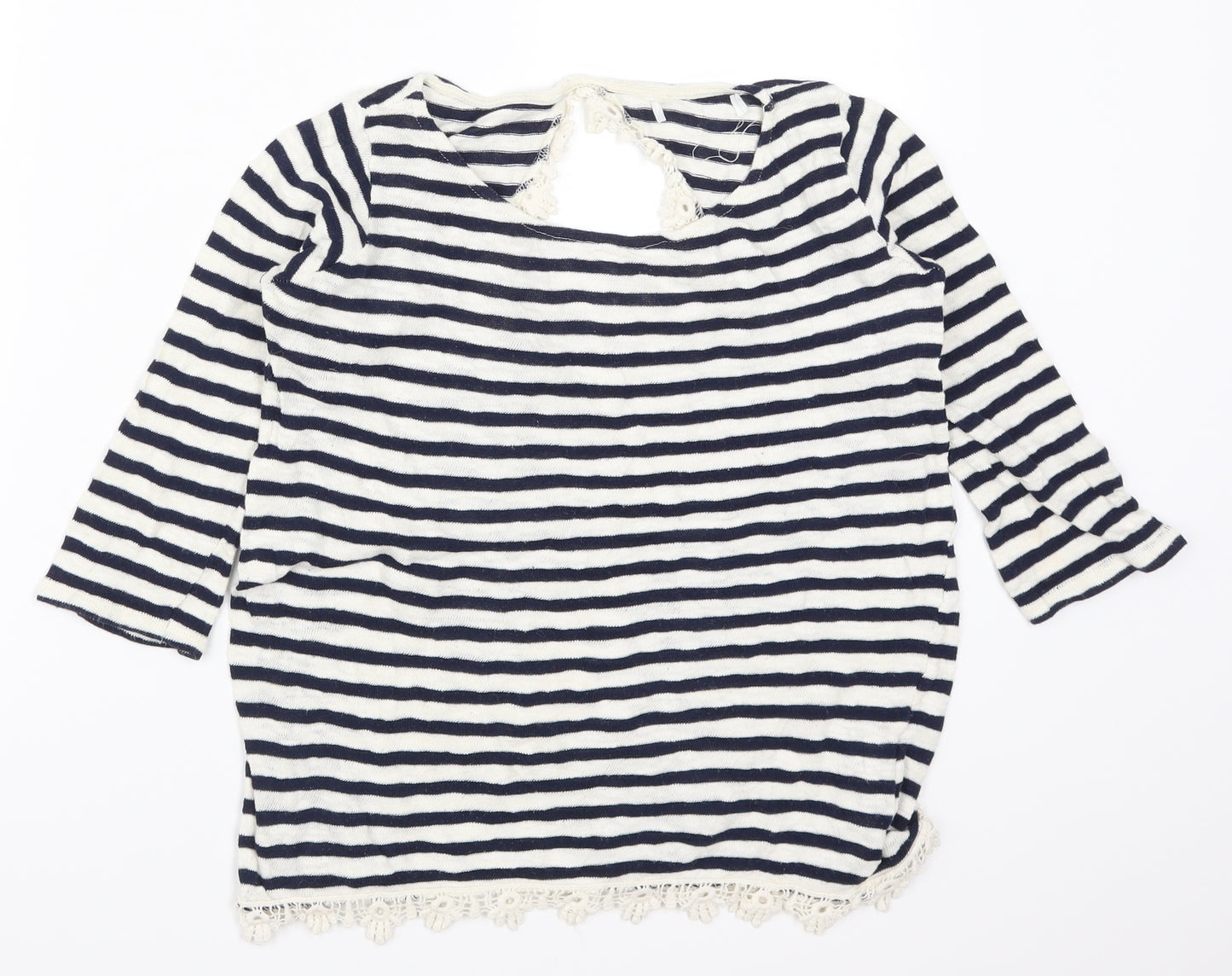 Pull&Bear Womens Blue Striped  Basic T-Shirt Size S