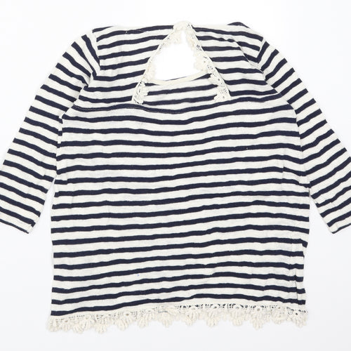 Pull&Bear Womens Blue Striped  Basic T-Shirt Size S