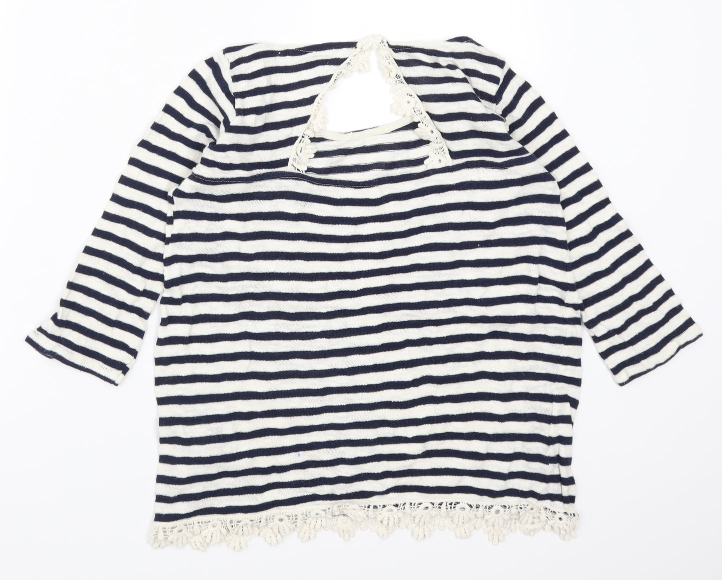 Pull&Bear Womens Blue Striped  Basic T-Shirt Size S