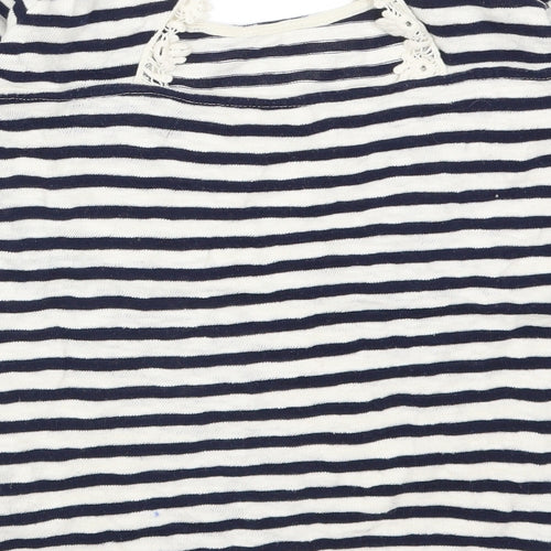 Pull&Bear Womens Blue Striped  Basic T-Shirt Size S