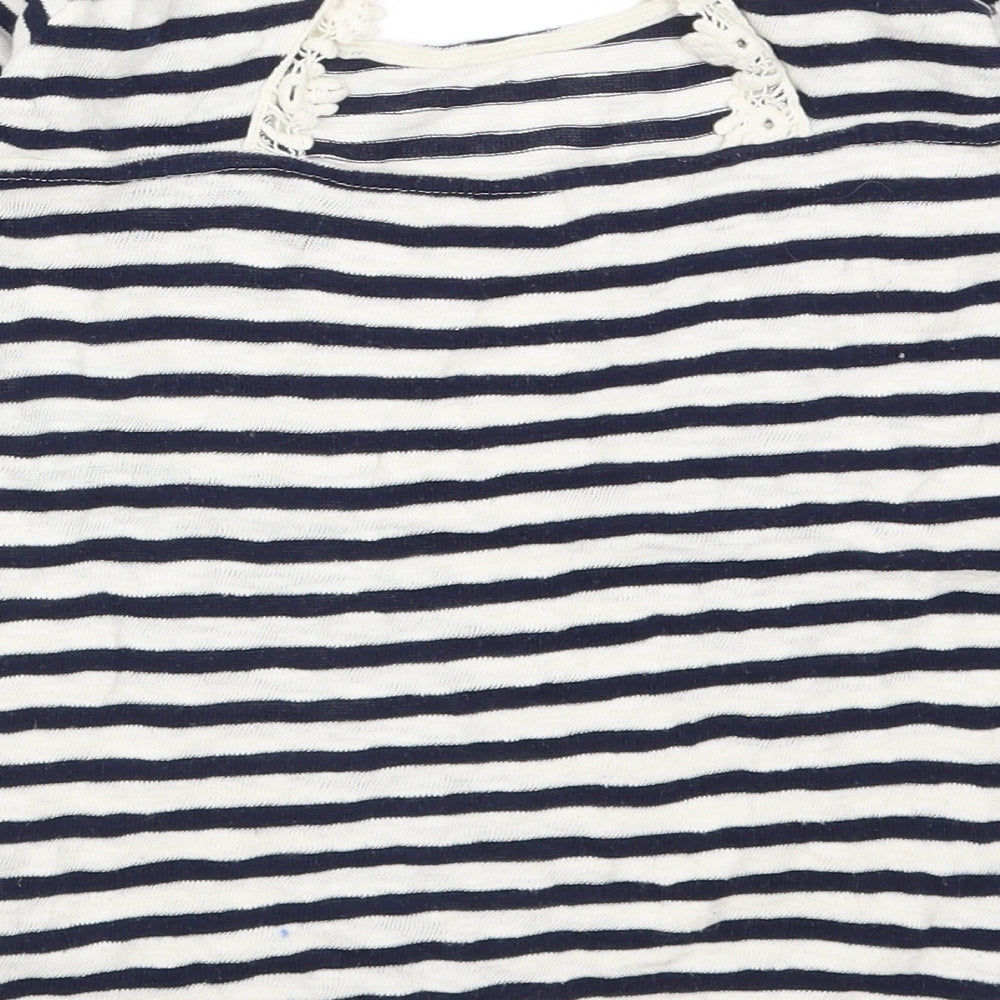 Pull&Bear Womens Blue Striped  Basic T-Shirt Size S