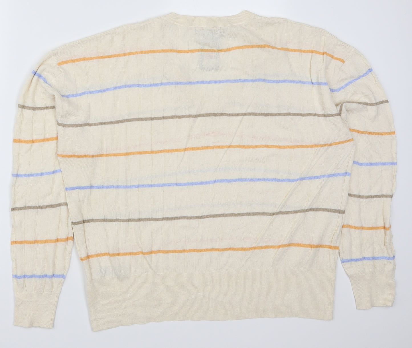 Marks and Spencer Mens Ivory Striped  Pullover Jumper Size XL  - Orange and Blue Stripes