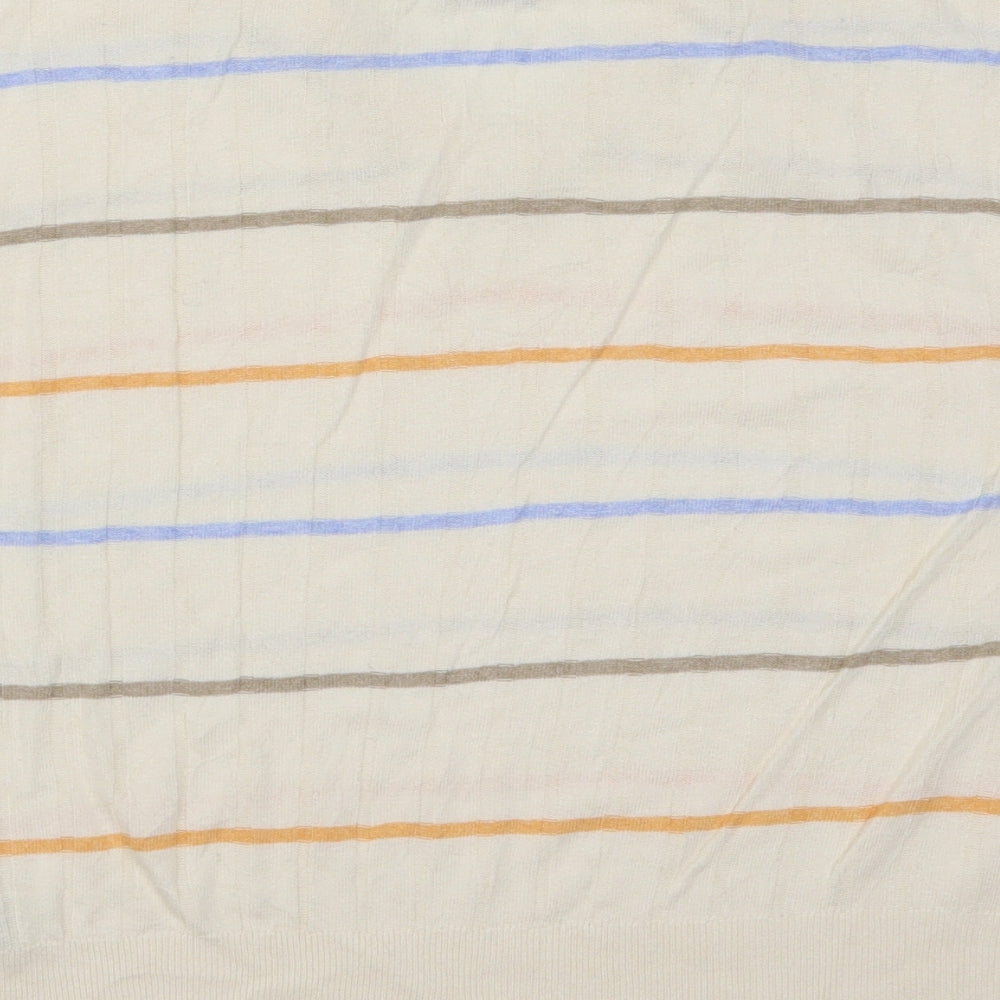 Marks and Spencer Mens Ivory Striped  Pullover Jumper Size XL  - Orange and Blue Stripes