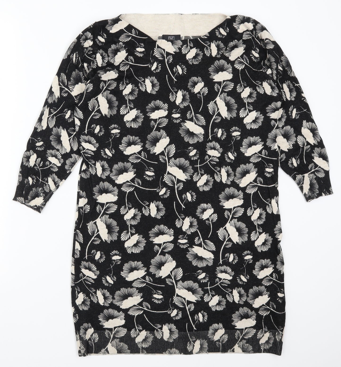 F&F Womens Black Floral  Pullover Jumper Size 14