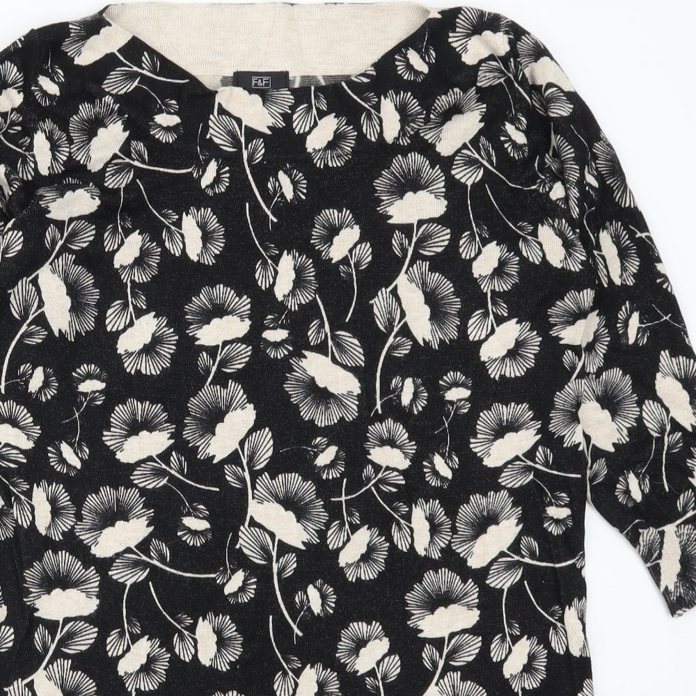 F&F Womens Black Floral  Pullover Jumper Size 14