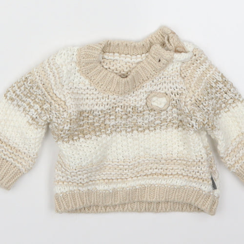 Nutmeg Girls Beige Striped Knit Pullover Jumper Size 9-12 Months