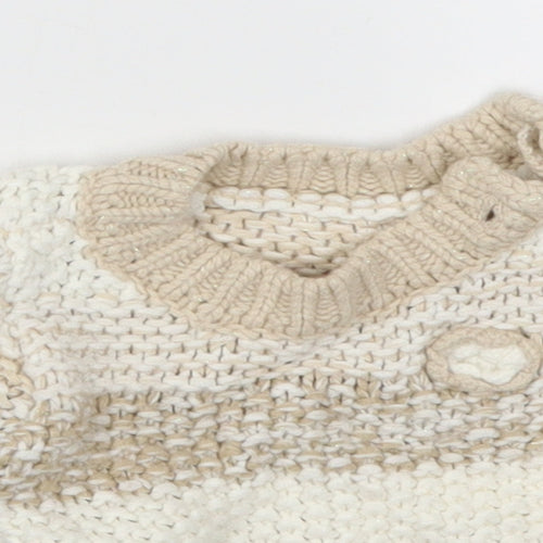 Nutmeg Girls Beige Striped Knit Pullover Jumper Size 9-12 Months