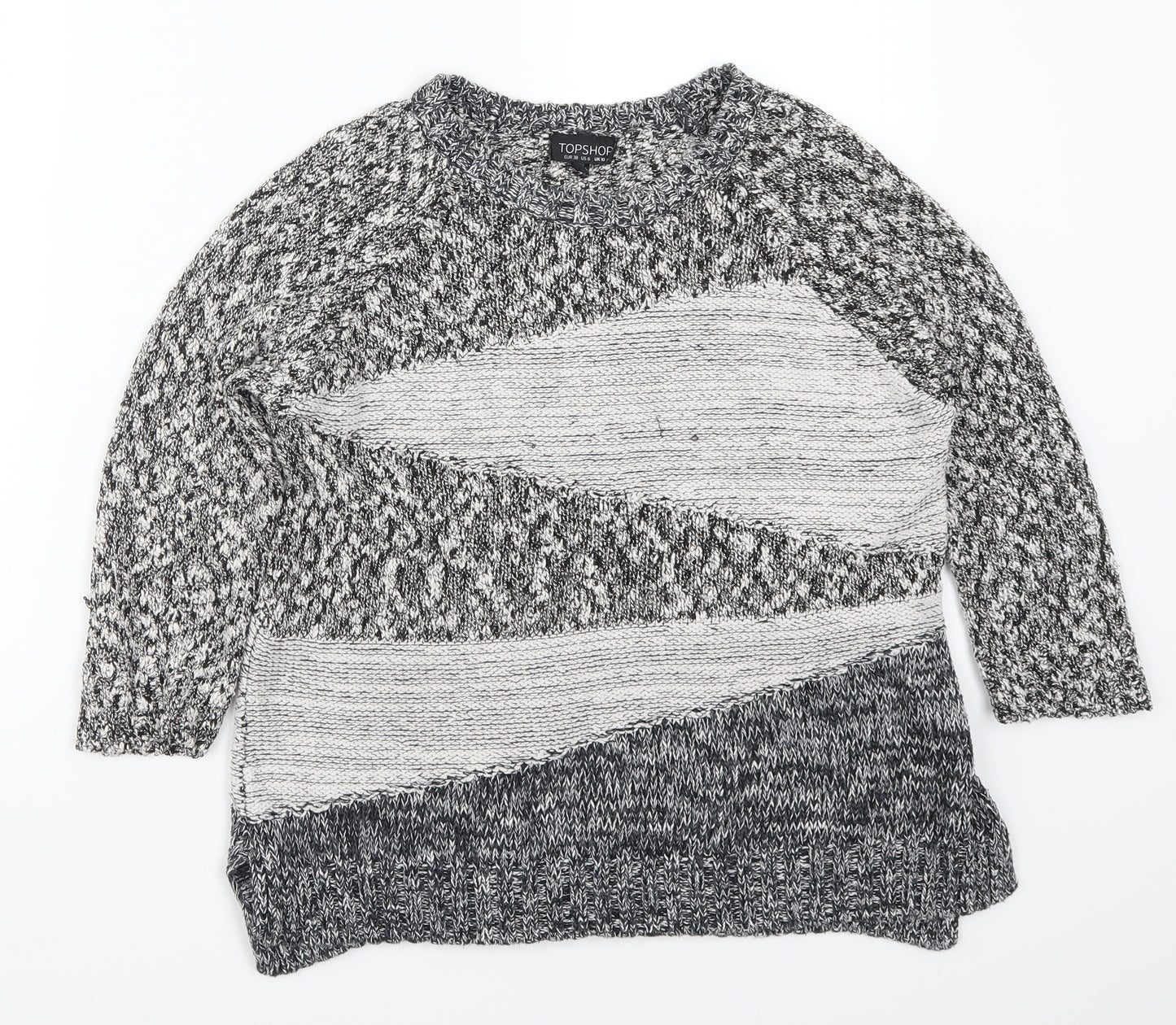 Topshop Womens Grey Geometric Knit Pullover Jumper Size 10