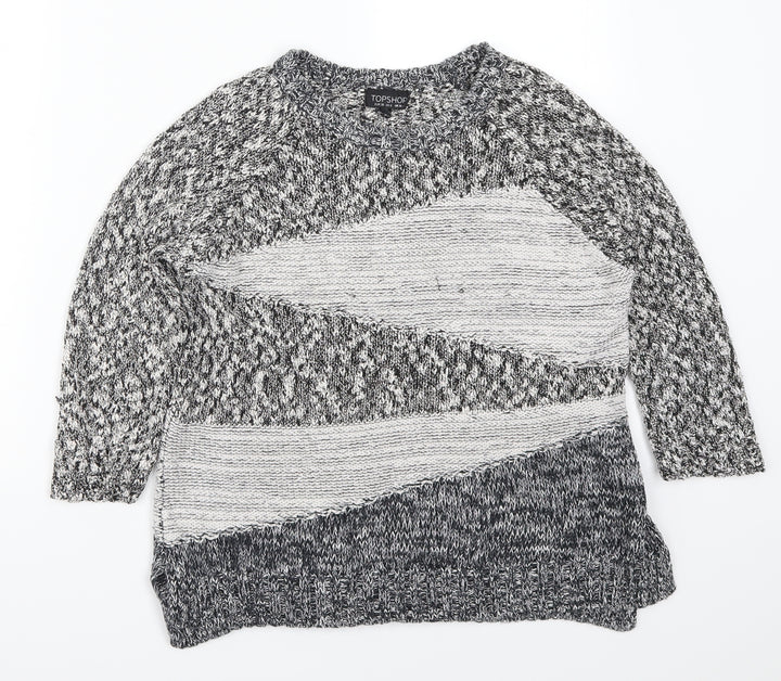 Topshop Womens Grey Geometric Knit Pullover Jumper Size 10
