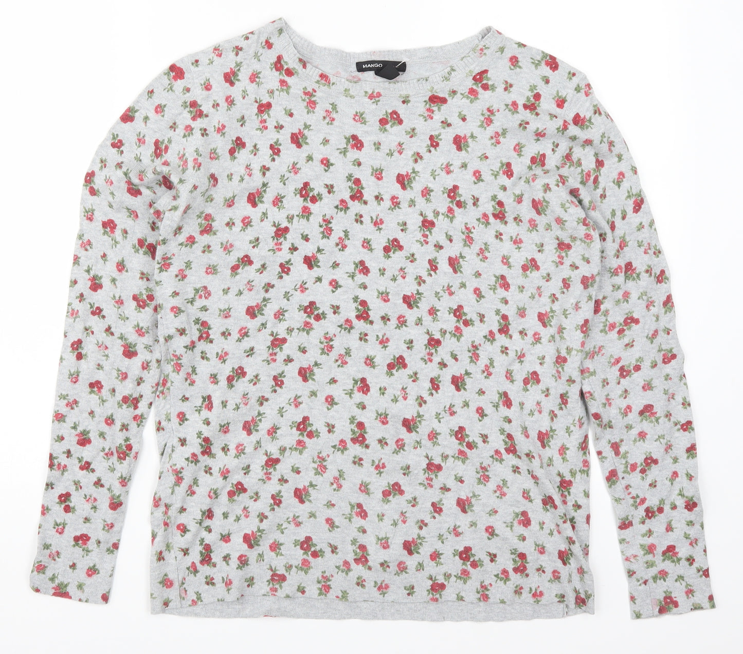 Mango Womens Grey Floral  Pullover Jumper Size XL  - Pink Flowers