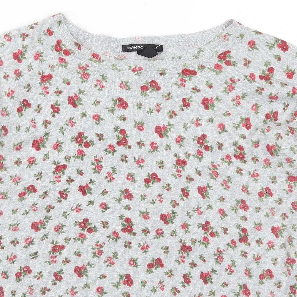 Mango Womens Grey Floral  Pullover Jumper Size XL  - Pink Flowers
