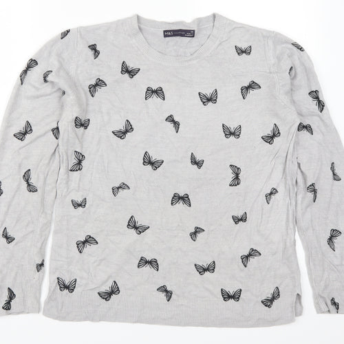 Marks and Spencer Womens Grey  Knit Pullover Jumper Size 14  - Butterflies