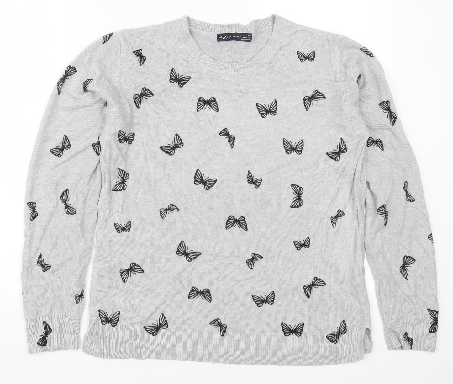 Marks and Spencer Womens Grey  Knit Pullover Jumper Size 14  - Butterflies