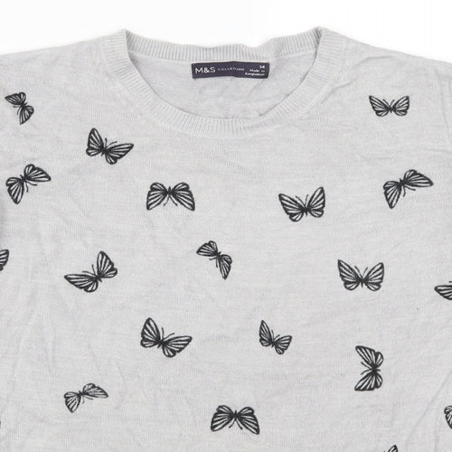 Marks and Spencer Womens Grey  Knit Pullover Jumper Size 14  - Butterflies