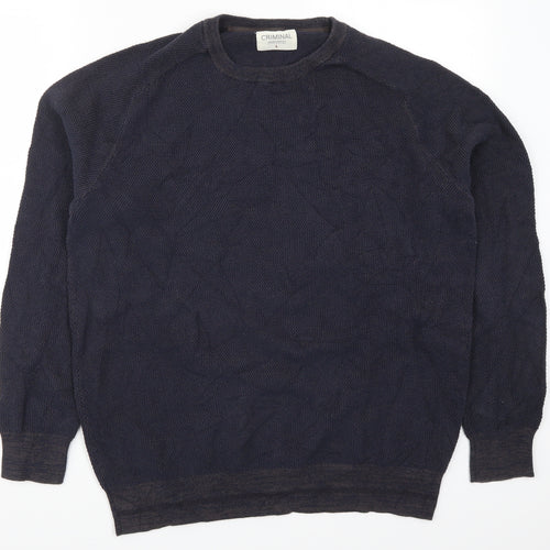Criminal Mens Blue  Knit Pullover Jumper Size L