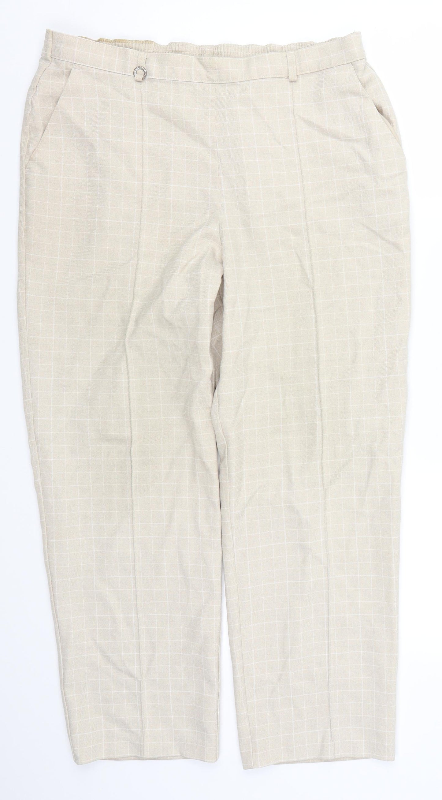 Marks and Spencer Womens Beige Check  Trousers  Size 14 L25 in