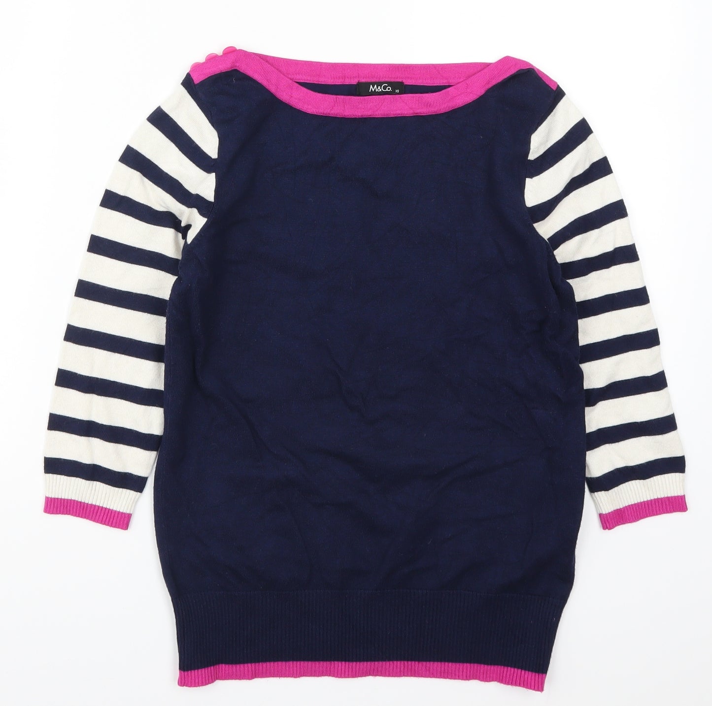 M&Co Womens Blue Striped Knit Pullover Jumper Size XS
