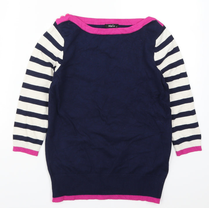 M&Co Womens Blue Striped Knit Pullover Jumper Size XS