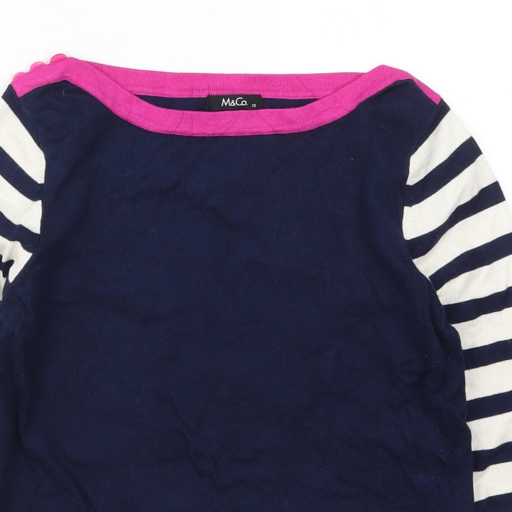 M&Co Womens Blue Striped Knit Pullover Jumper Size XS