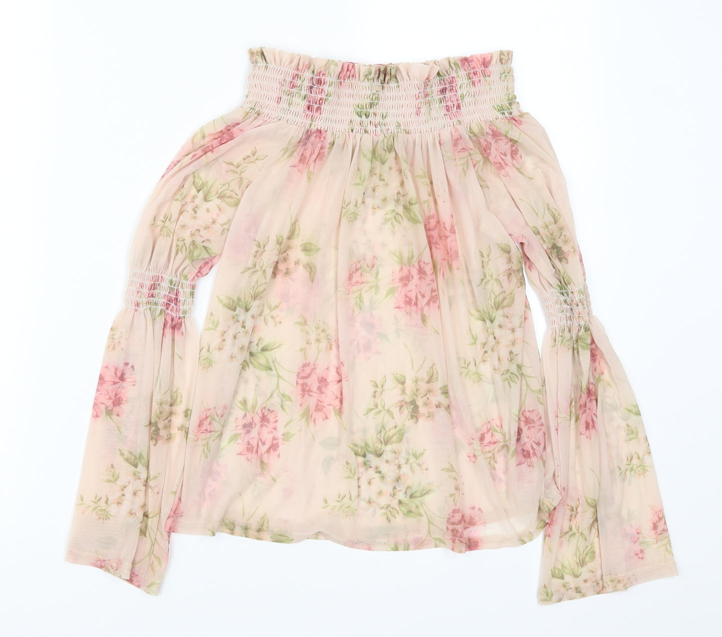 New Look Womens Pink Floral Mesh Basic Blouse Size 10