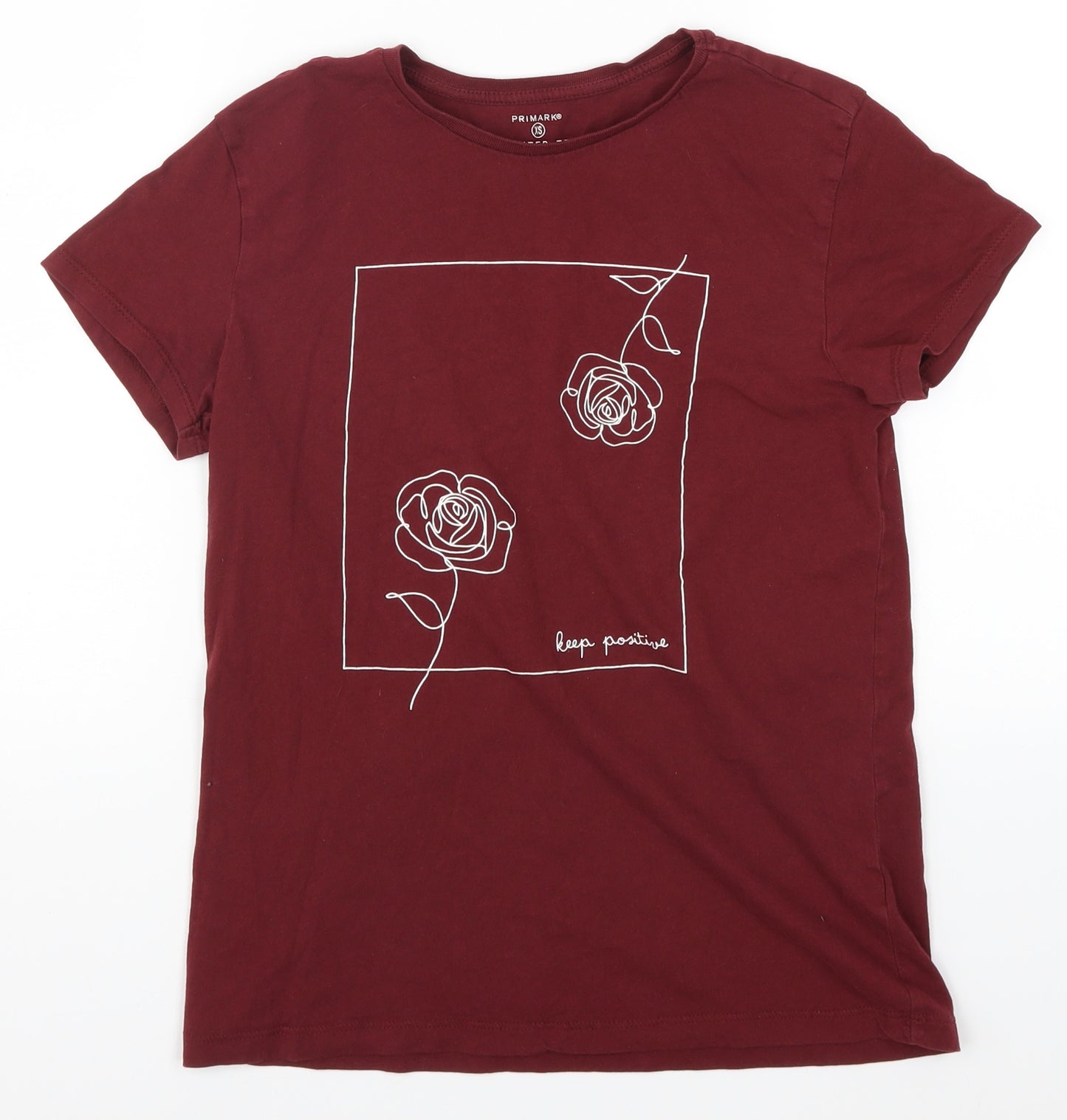 Primark Womens Red   Basic T-Shirt Size 6  - Roses Keep Positive