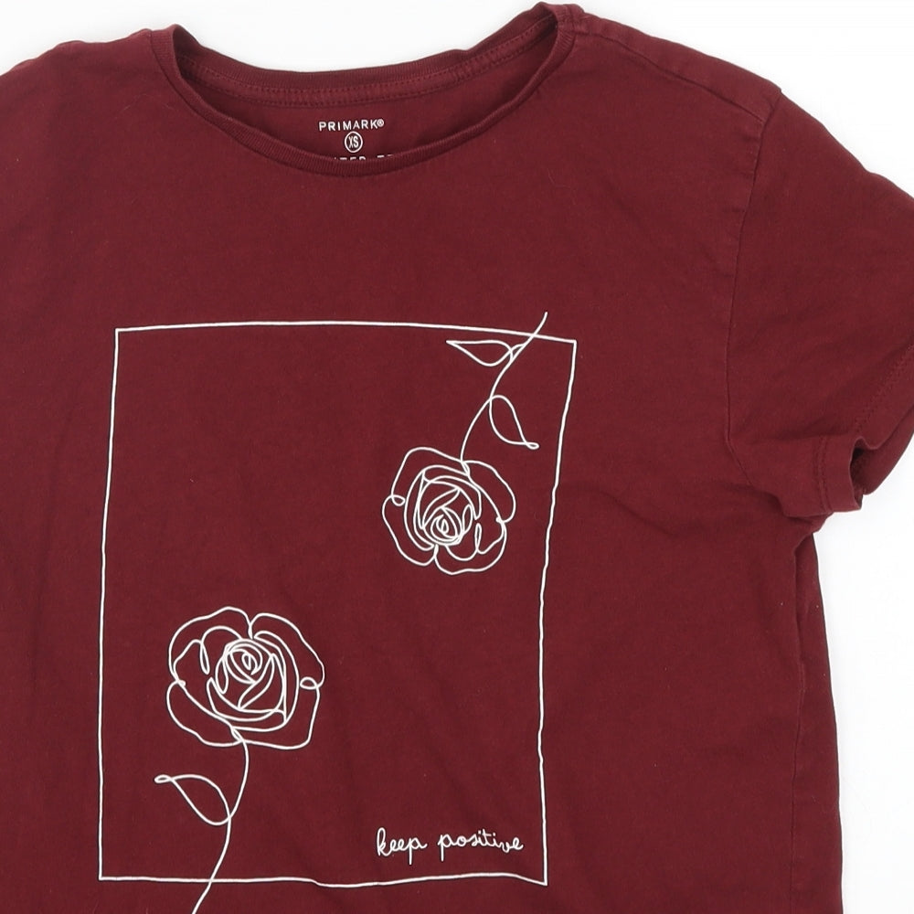 Primark Womens Red   Basic T-Shirt Size 6  - Roses Keep Positive