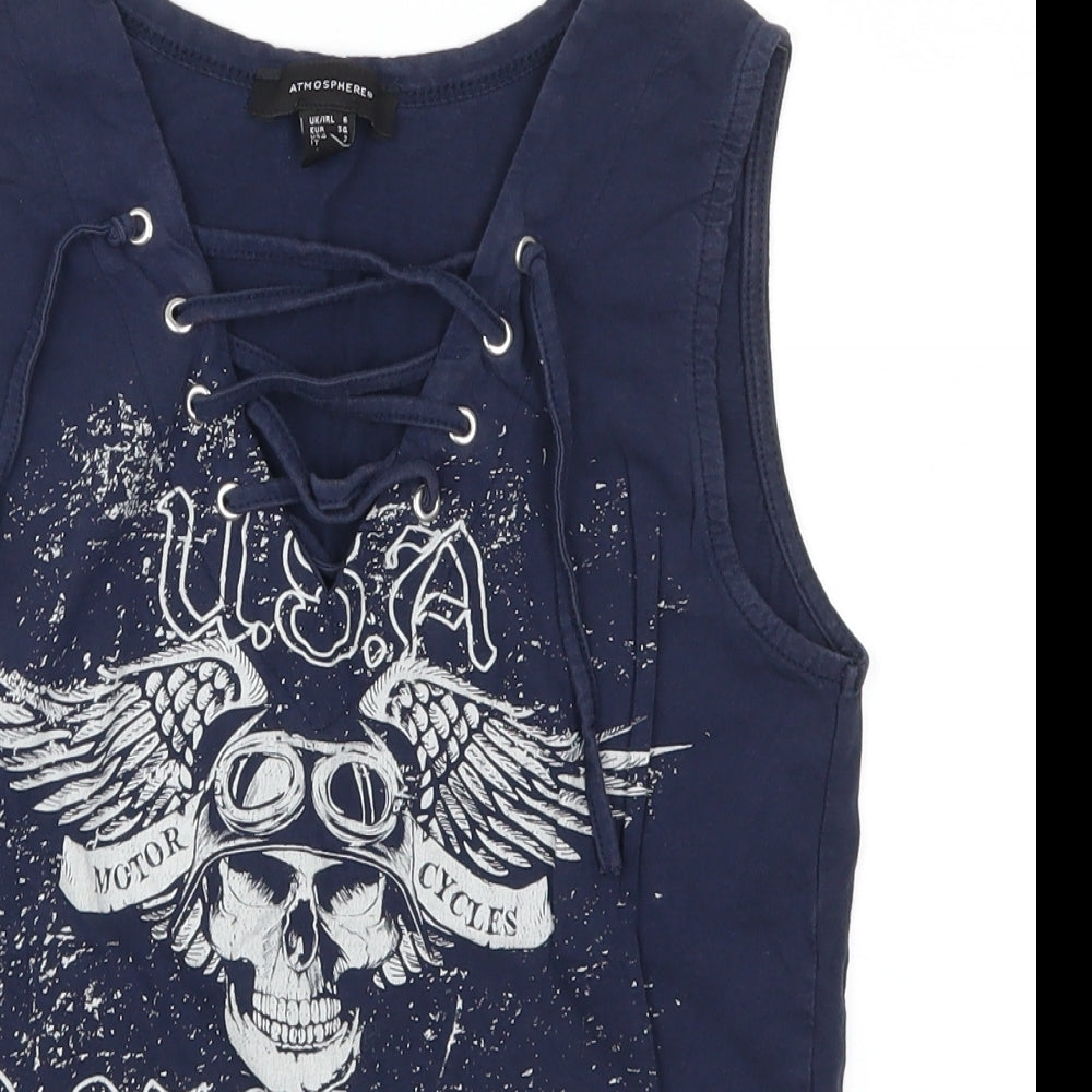 Atmosphere Womens Blue   Basic Tank Size 6  - Motor Cycles Graphic