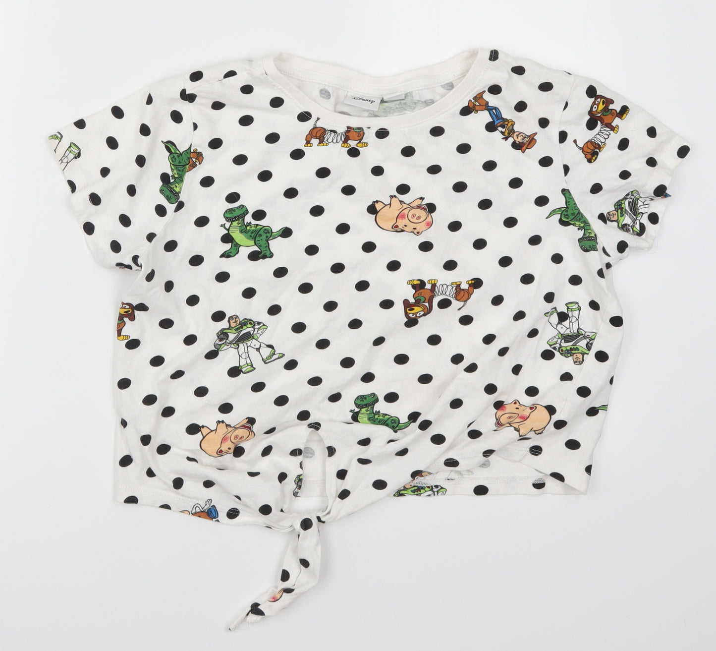 Primark Womens White Polka Dot  Cropped T-Shirt Size 10  - Toy Story