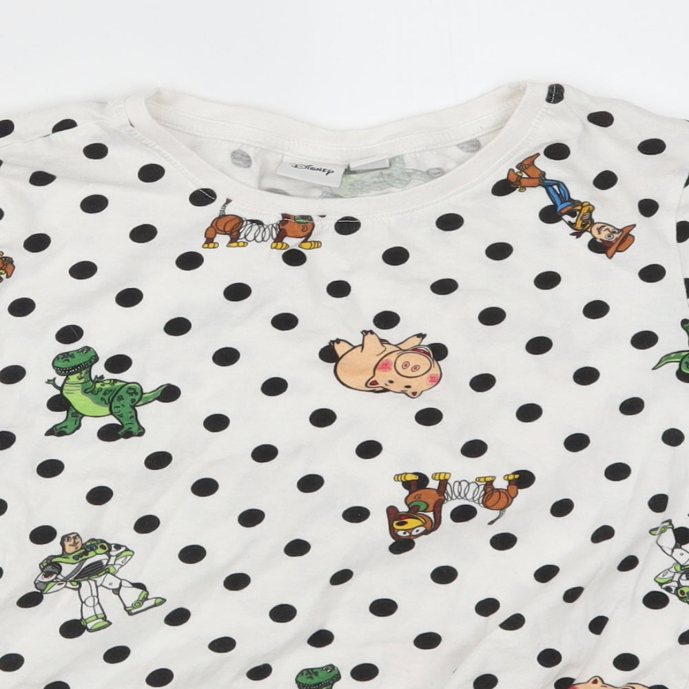 Primark Womens White Polka Dot  Cropped T-Shirt Size 10  - Toy Story