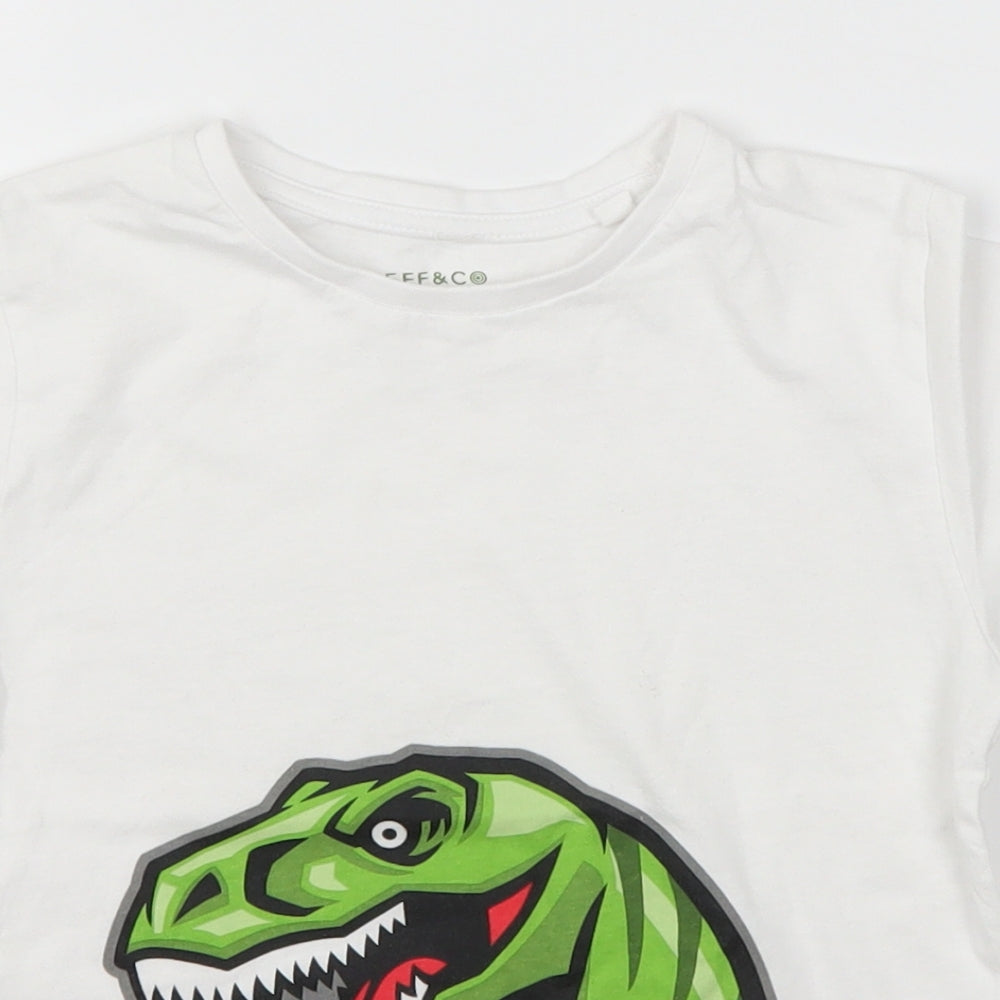 Jeff & Co Boys White   Basic T-Shirt Size 5-6 Years  - T-Rex