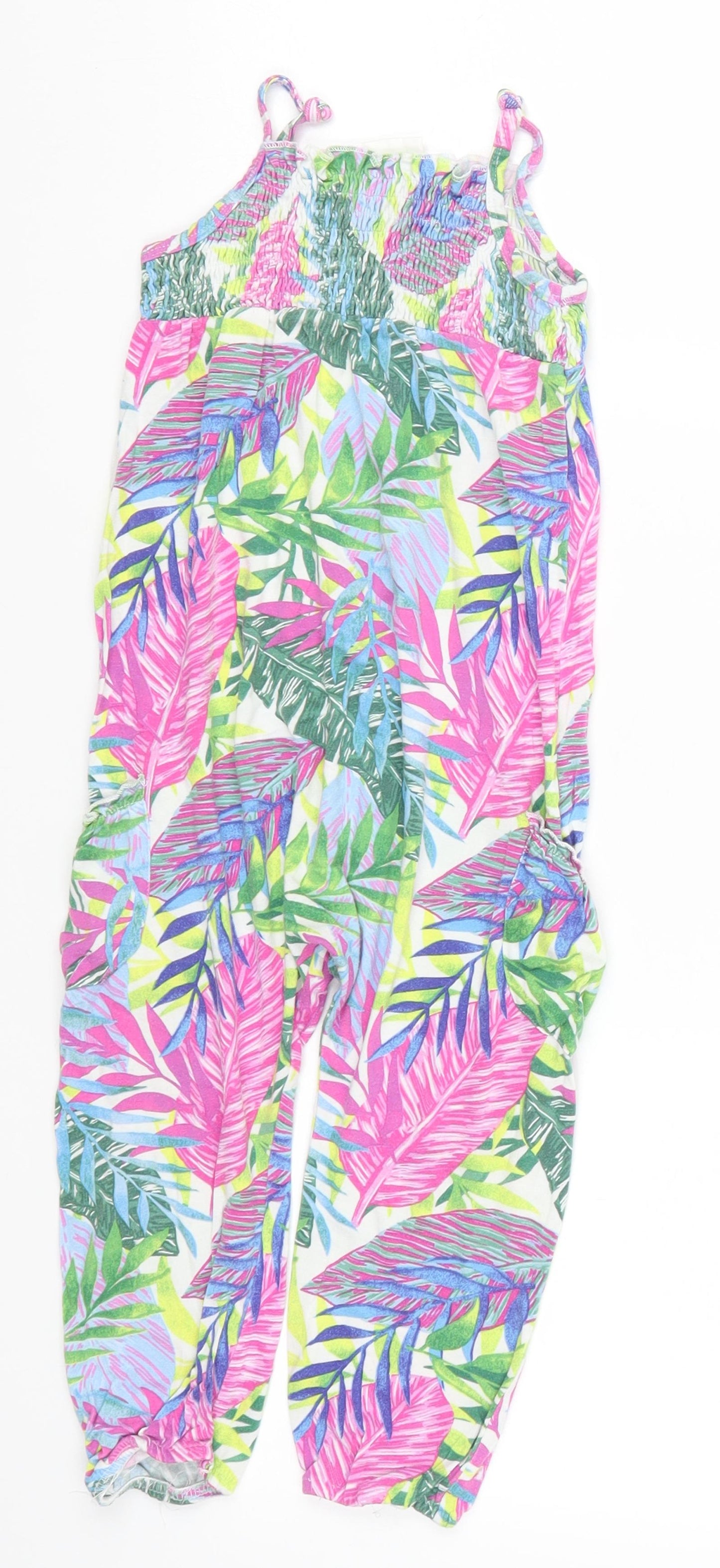 F&F Girls Pink Floral  Jumpsuit One-Piece Size 2-3 Years  - Green Leaf Print