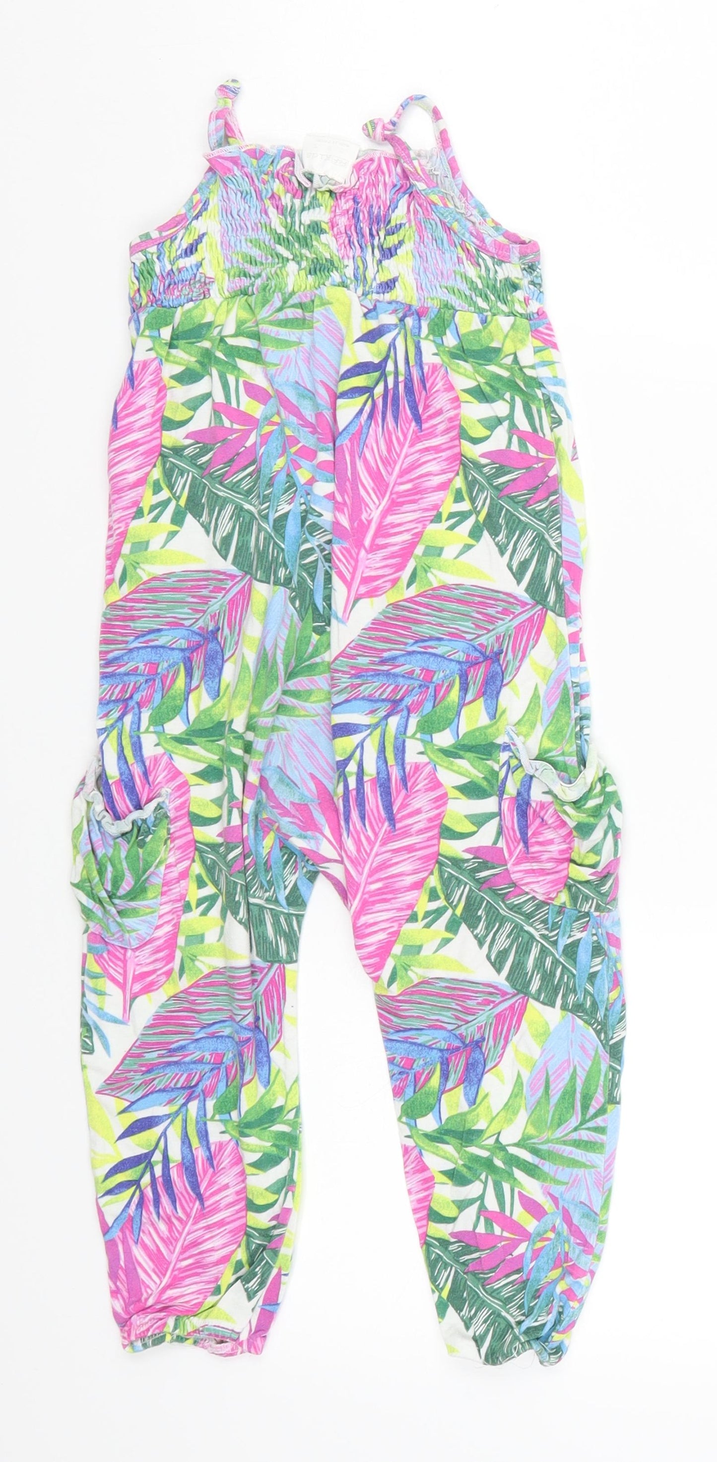 F&F Girls Pink Floral  Jumpsuit One-Piece Size 2-3 Years  - Green Leaf Print