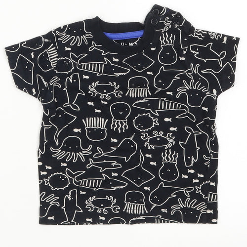 Nutmeg Boys Black   Basic T-Shirt Size 6-9 Months  - Sea Animals