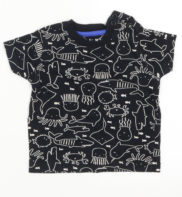 Nutmeg Boys Black Basic T-Shirt Size 6-9 Months - Sea Animals