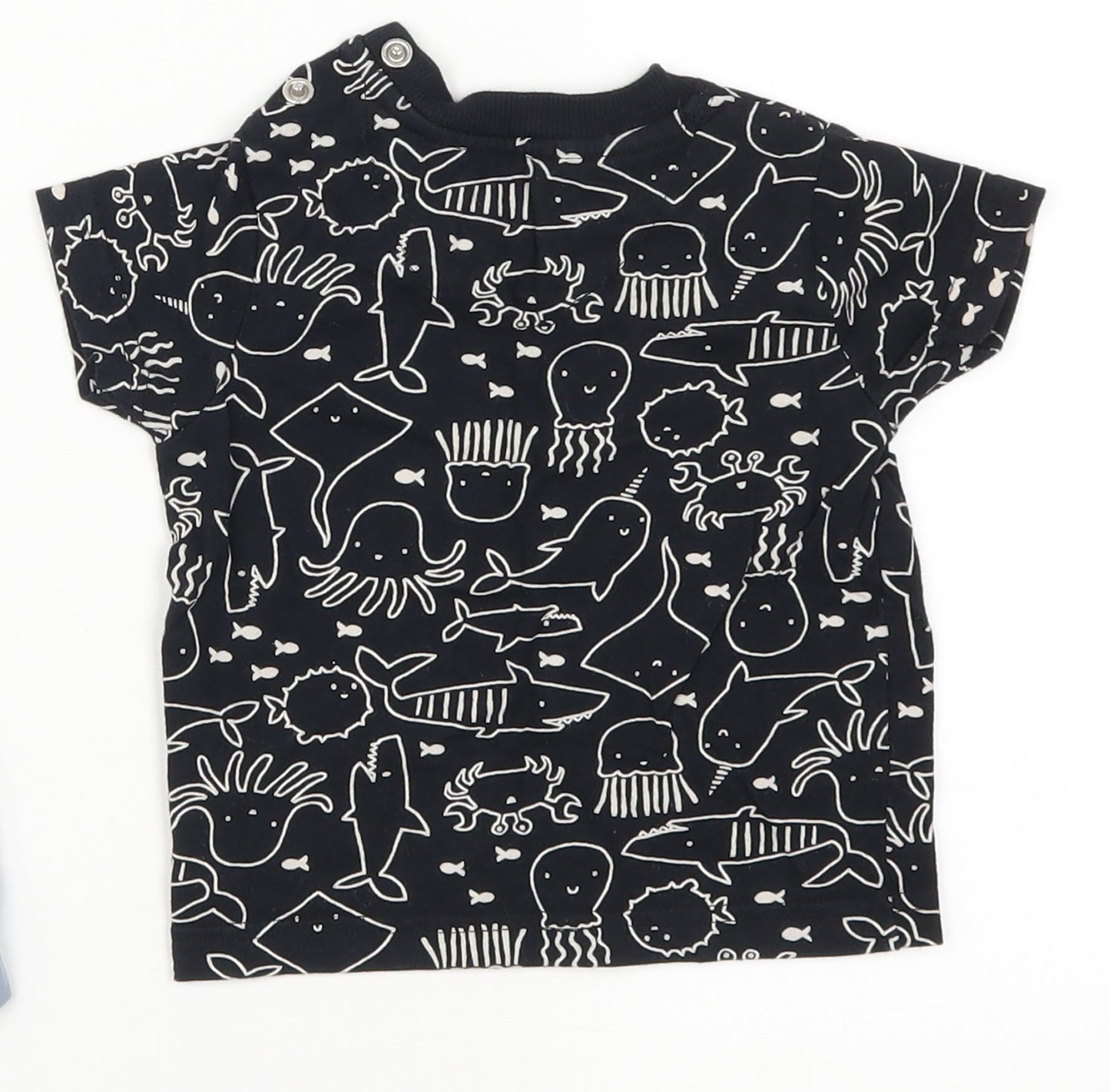 Nutmeg Boys Black   Basic T-Shirt Size 6-9 Months  - Sea Animals