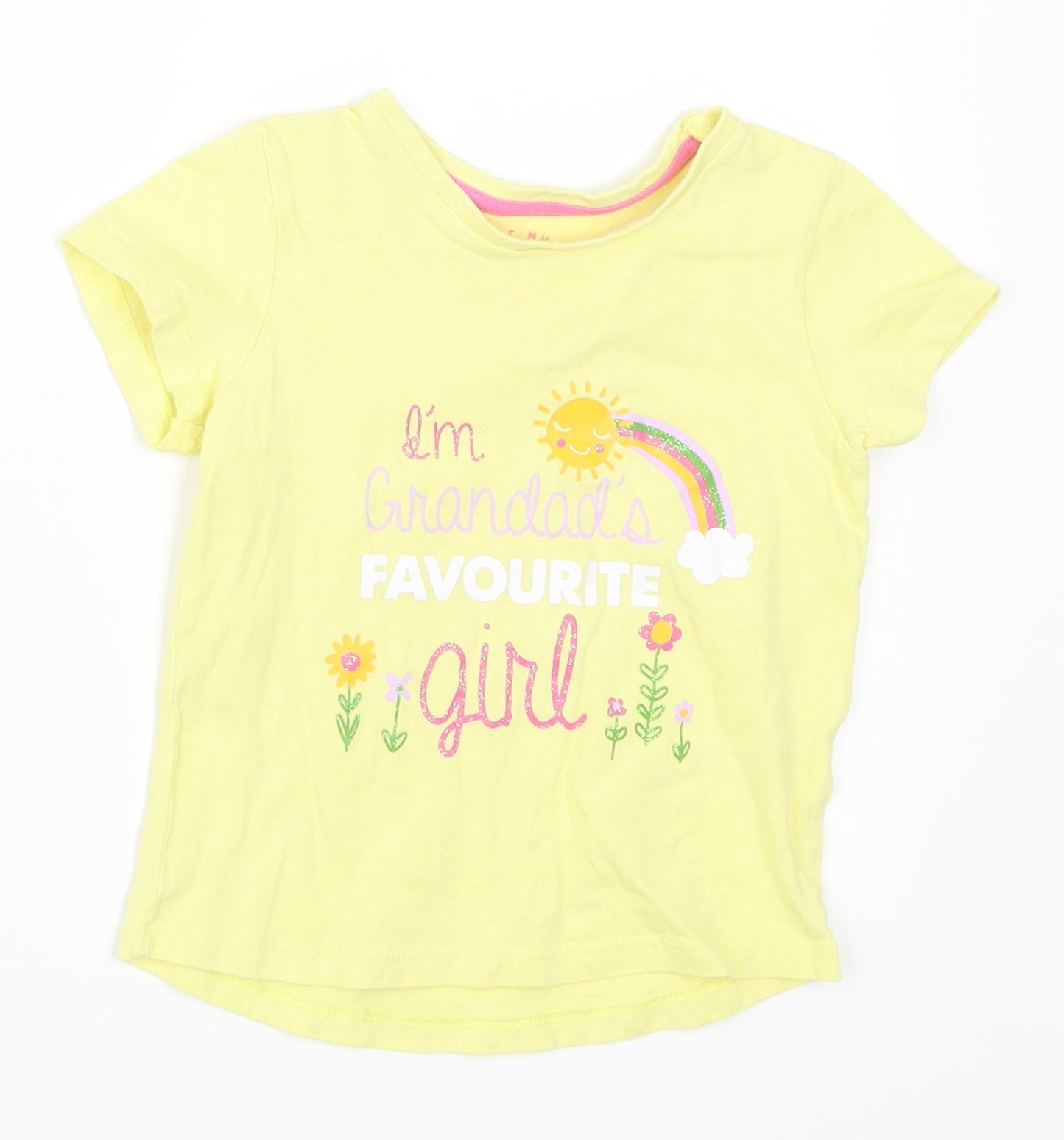 Matalan Girls Yellow   Basic T-Shirt Size 9-12 Months  - I'm Grandad's Favourite Girl