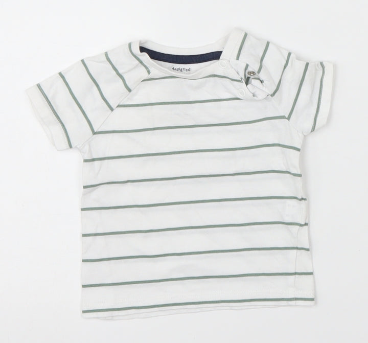 F&F Boys White Striped Basic T-Shirt Size 3-6 Months - Green Stripes
