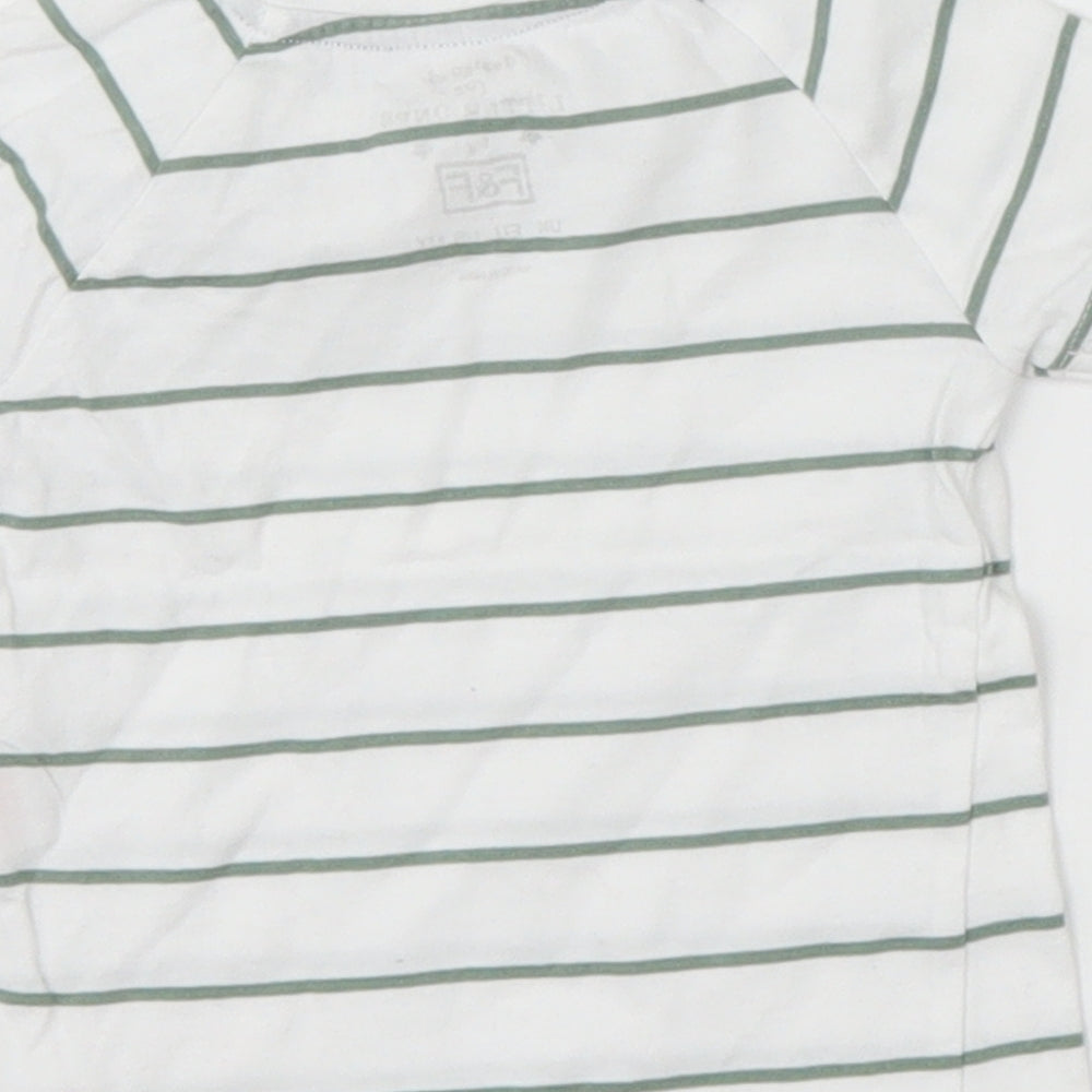 F&F Boys White Striped  Basic T-Shirt Size 3-6 Months  - Green Stripes